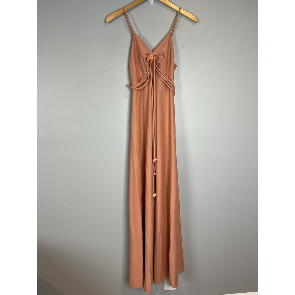 Vintage 70s Maxi Dress Dusty Rose Sleeveless Flower Detail Vtg size 9